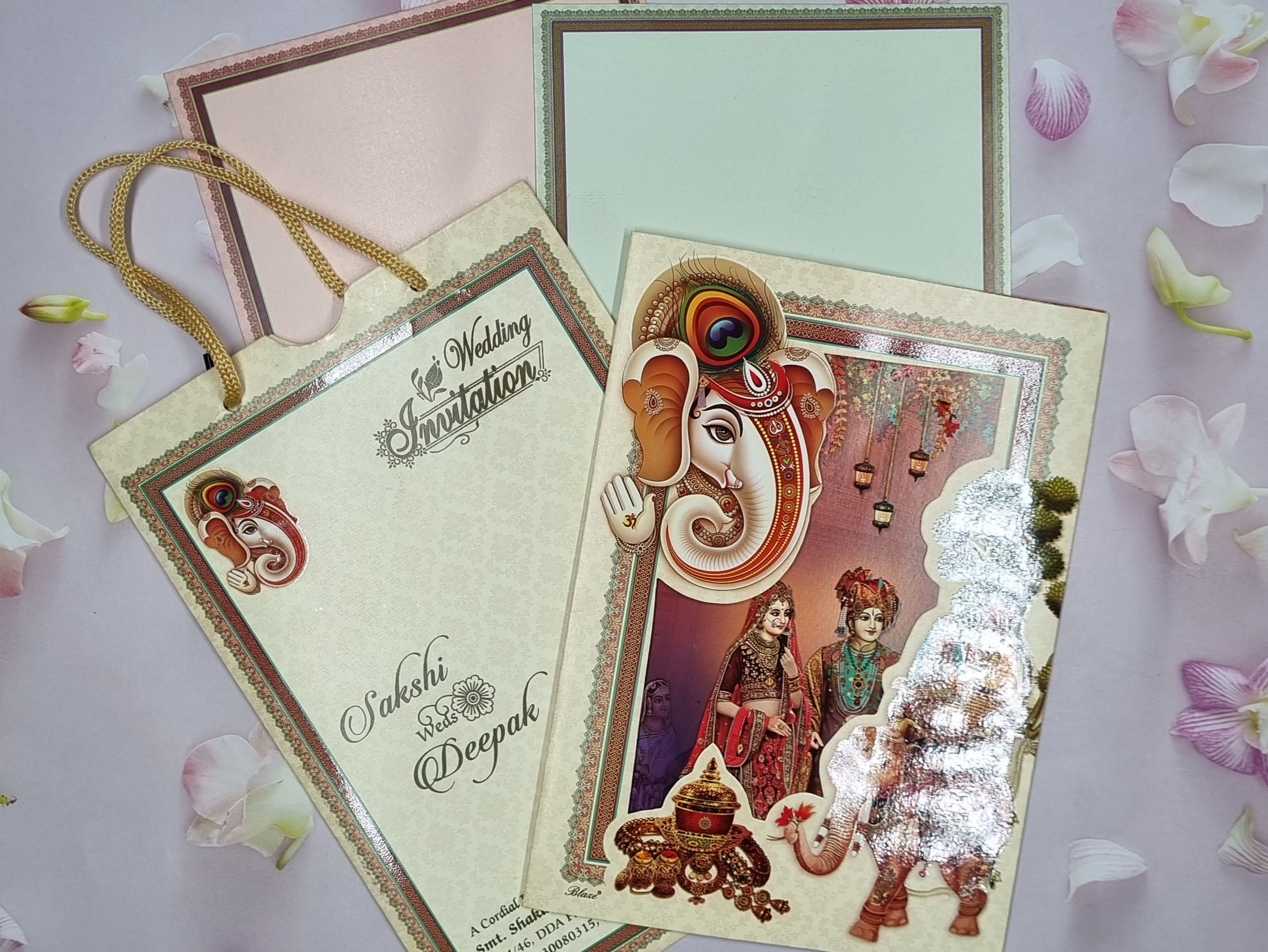 Carry Bag Style Bride And Groom With Elephant Ganesha Wedding Invitation Card