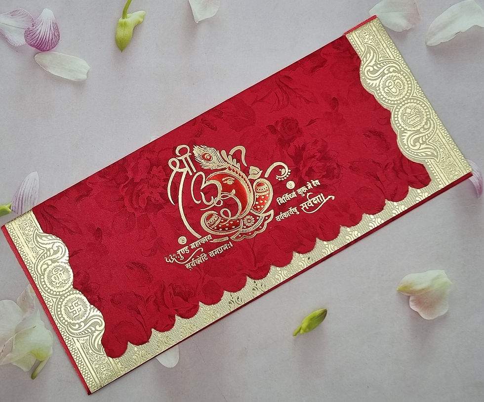 Thumbnail: Om Shree Ganesh Red and Beige with Gold Wedding Invitation Card