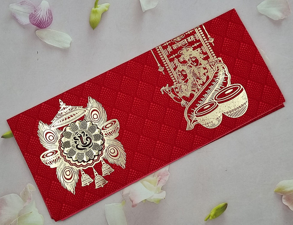 Thumbnail: Red Colour Ganesha with Radha Krishna Wedding Invitation Card