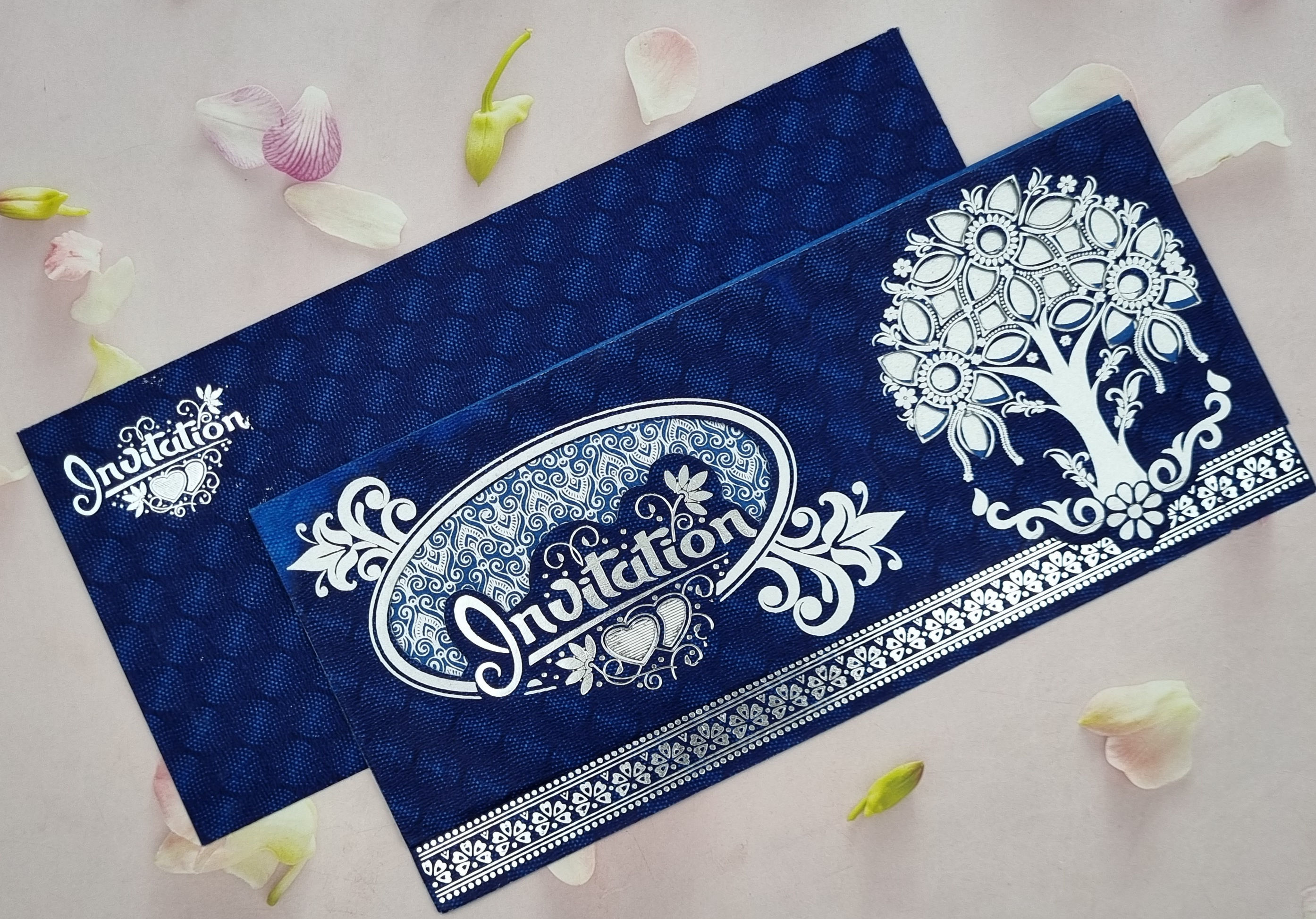 Red and Gold Ganpati Three Fold  Wedding Invitation Card