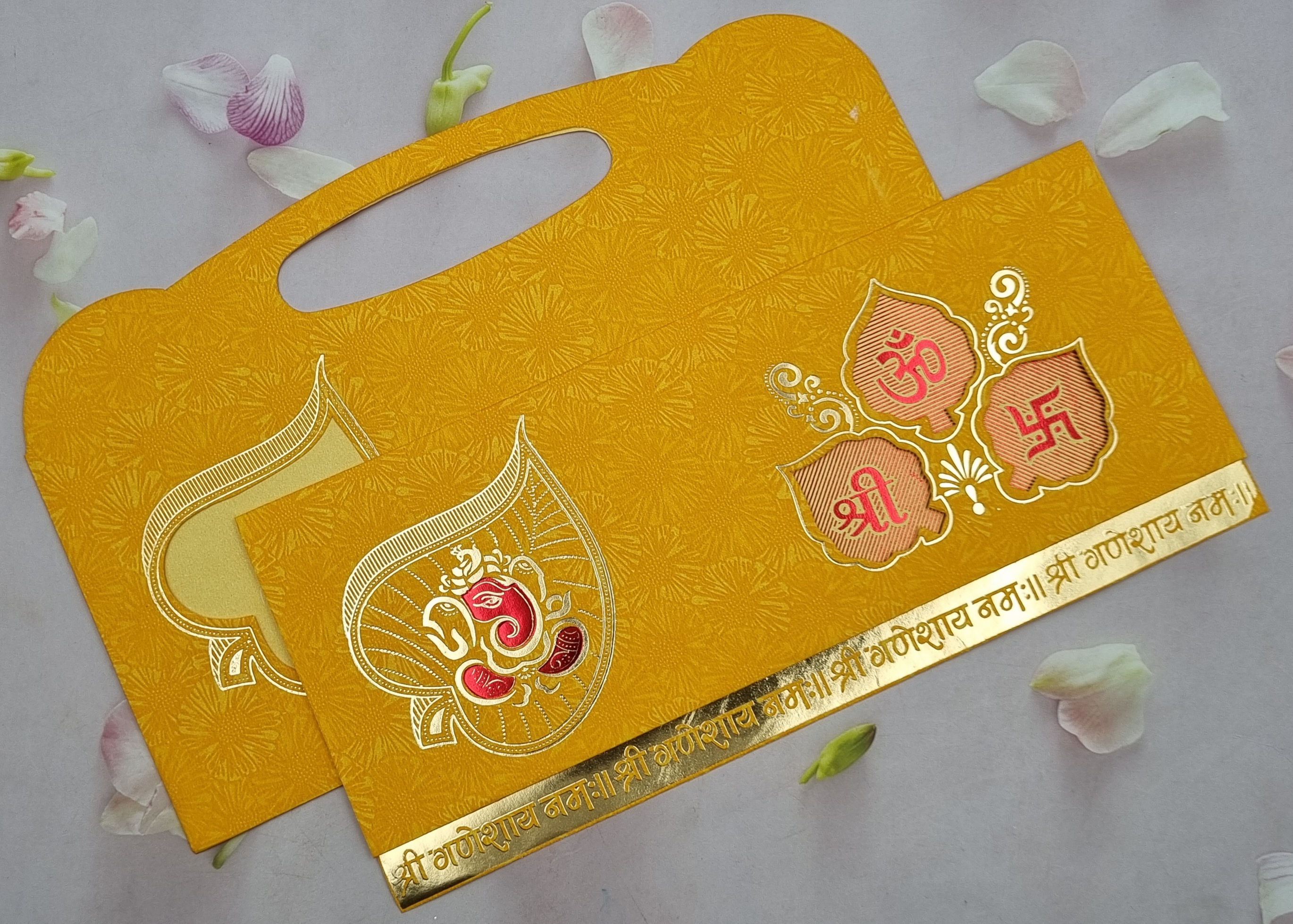 Carry Bag Style Three Fold Style Shree Ganesh Red Wedding Invitation Card