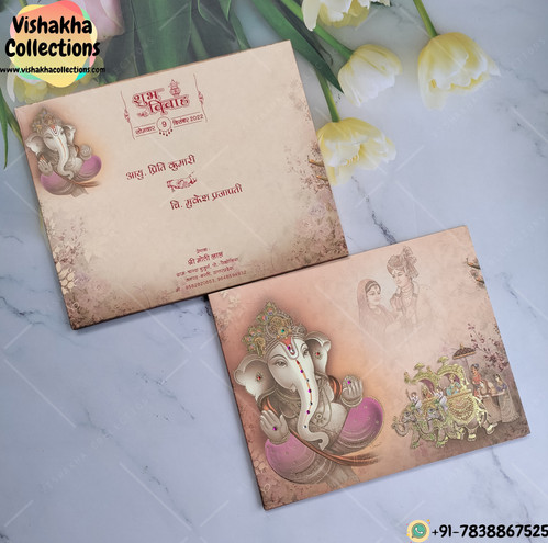 Barat Semi Box Ganesh Ji Hindu Multicolor Colored wedding invitation Cards GS-4836 main image 1