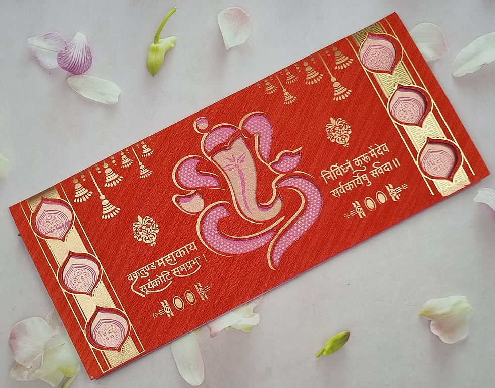 Thumbnail: Purple and Yellow Ganesh Three Fold  Wedding Invitation Card