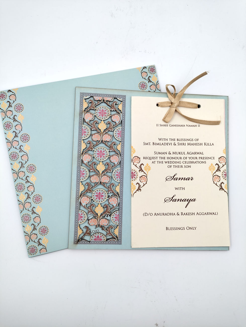 Laser Cut Wedding Invitations - White And Sky Blue