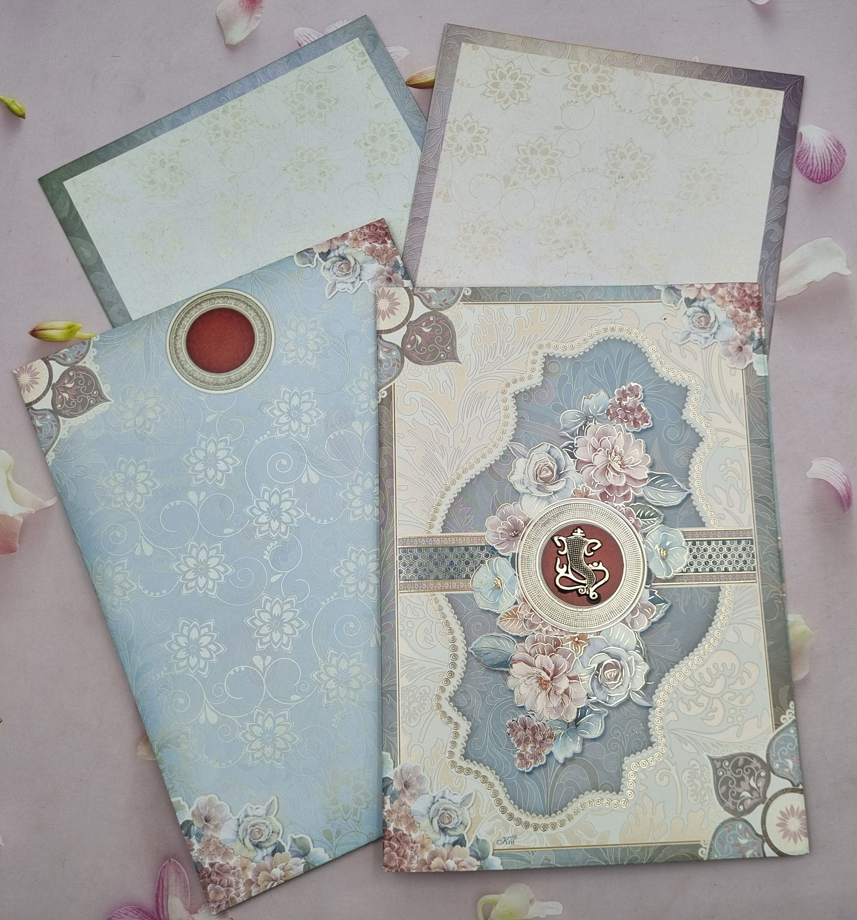 Light Blue Floral Wedding Invitation Card