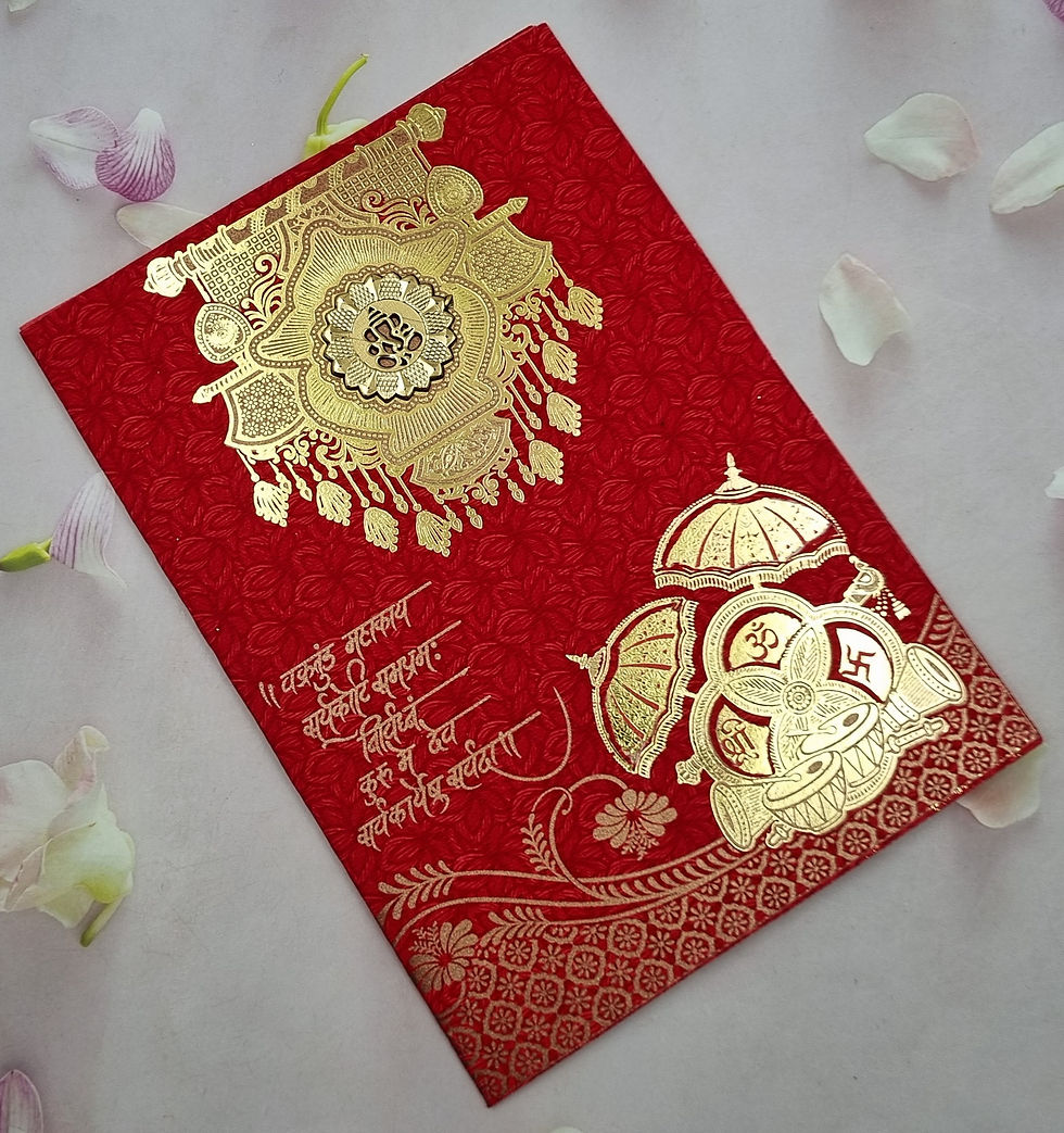 Thumbnail: Ganesha With Chatri and Shehnai Red Wedding Invitation Card