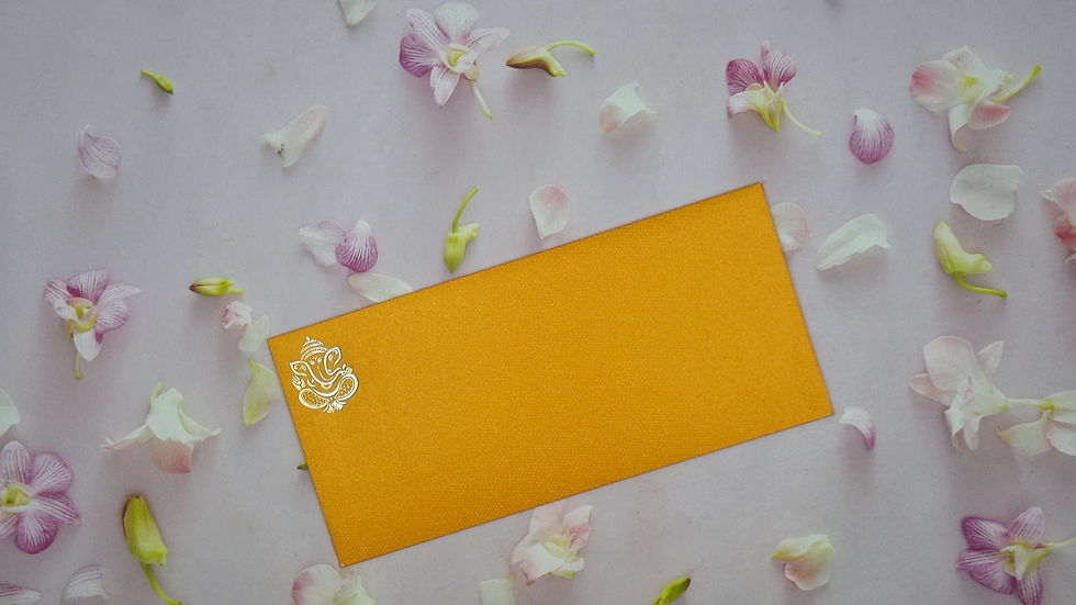 Thumbnail: Yellow and Red Ganesh Three Fold  Wedding Invitation Card