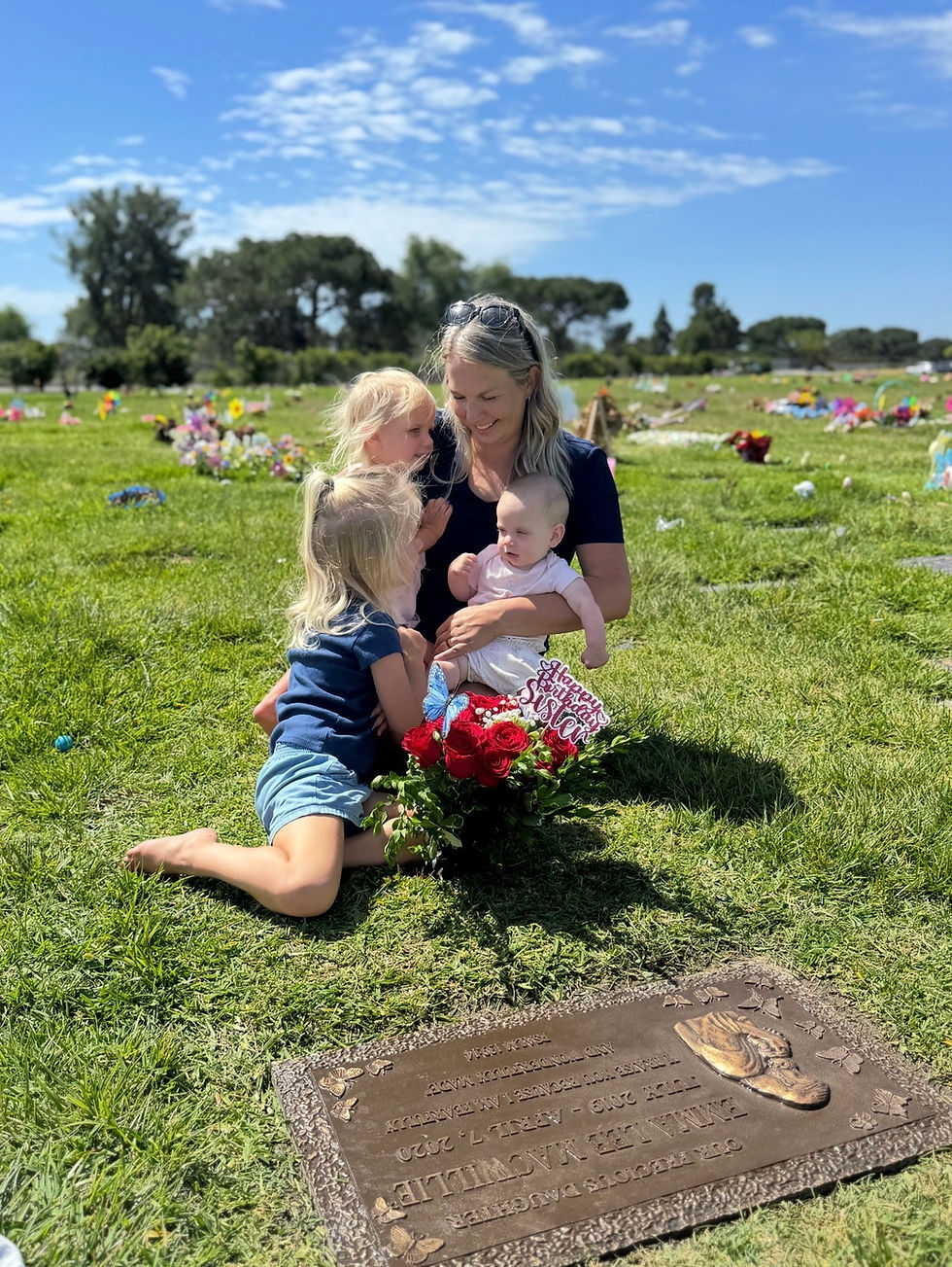 mom and her daughters honoring their sister on her heavenly birthday