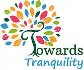 Towards Tranquilty Logo, multi coloured leaved tree with green T for trunk & Towards then Tranquility is below in light blue