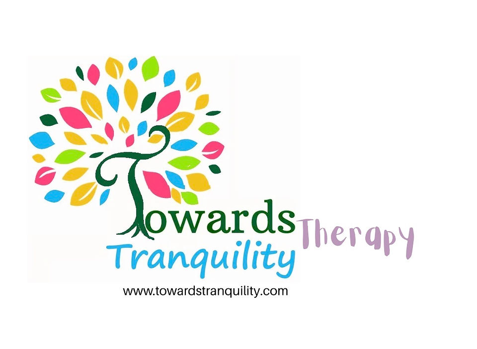 Towards Tranquility Therapy Logo which is a multi coloured tree with words towards tranquility therapy in soft pastel writing