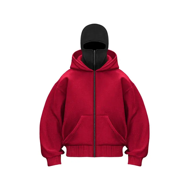 الصورة المصغرة: Zip Hoodie Winter Sweatshirt - Integrated Hooded Face Mask Warm Casual