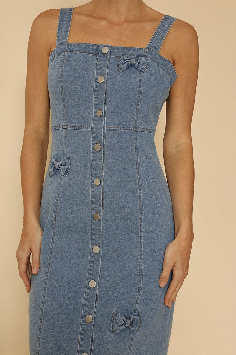 Thumbnail: Denim Dress With Bow Detailing