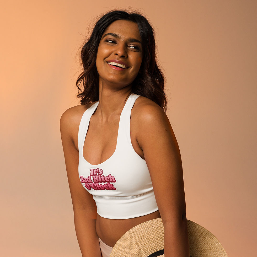Thumbnail: All-Over Print Recycled Longline Its Bad Bitch O'clock Sports Bra