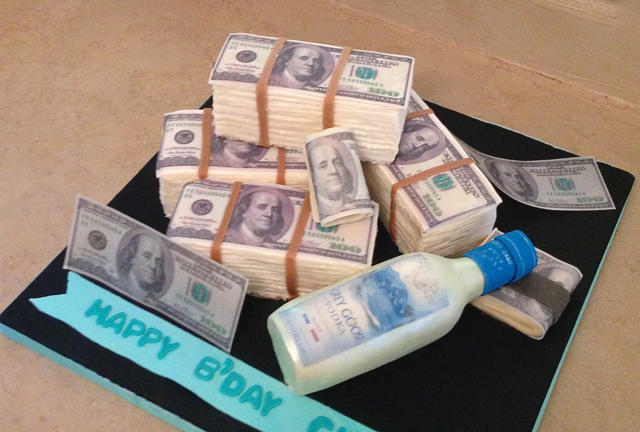 Money and Booze Bottle cake