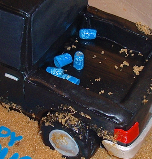 Carved 3-D truck with beer