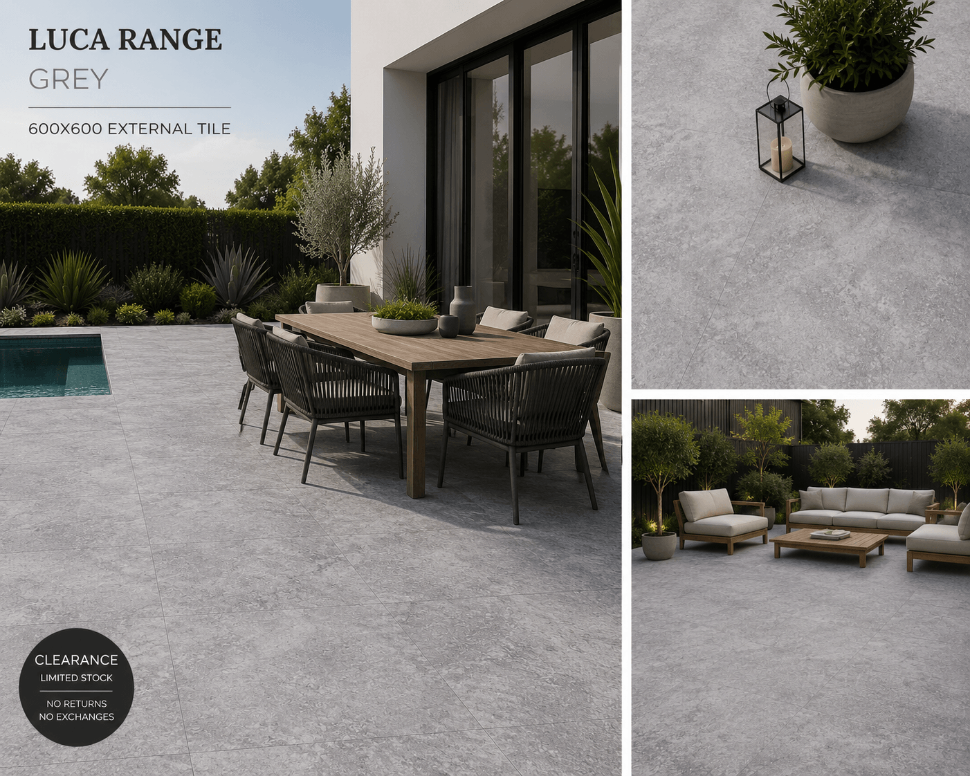 Luca Grey Travertine Look Tile 600x600 External
