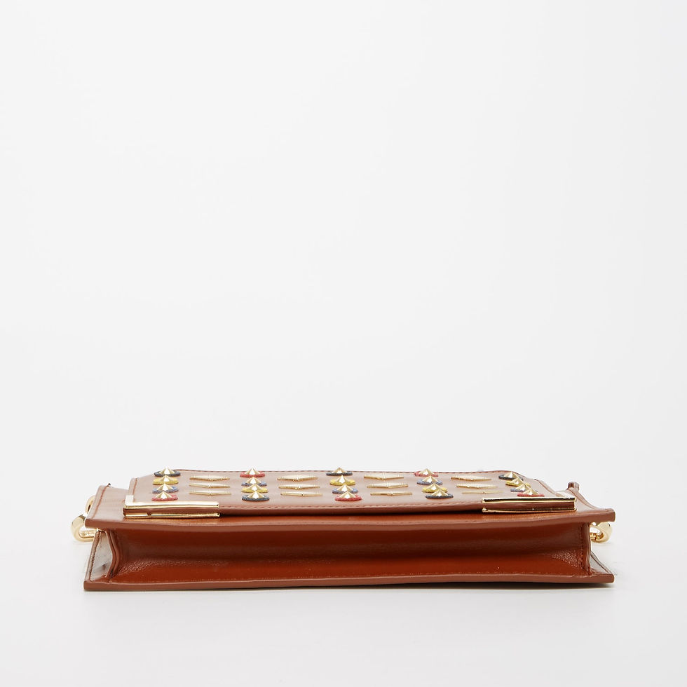 Thumbnail: Tribal-inspired Studded Brown Leather Clutch