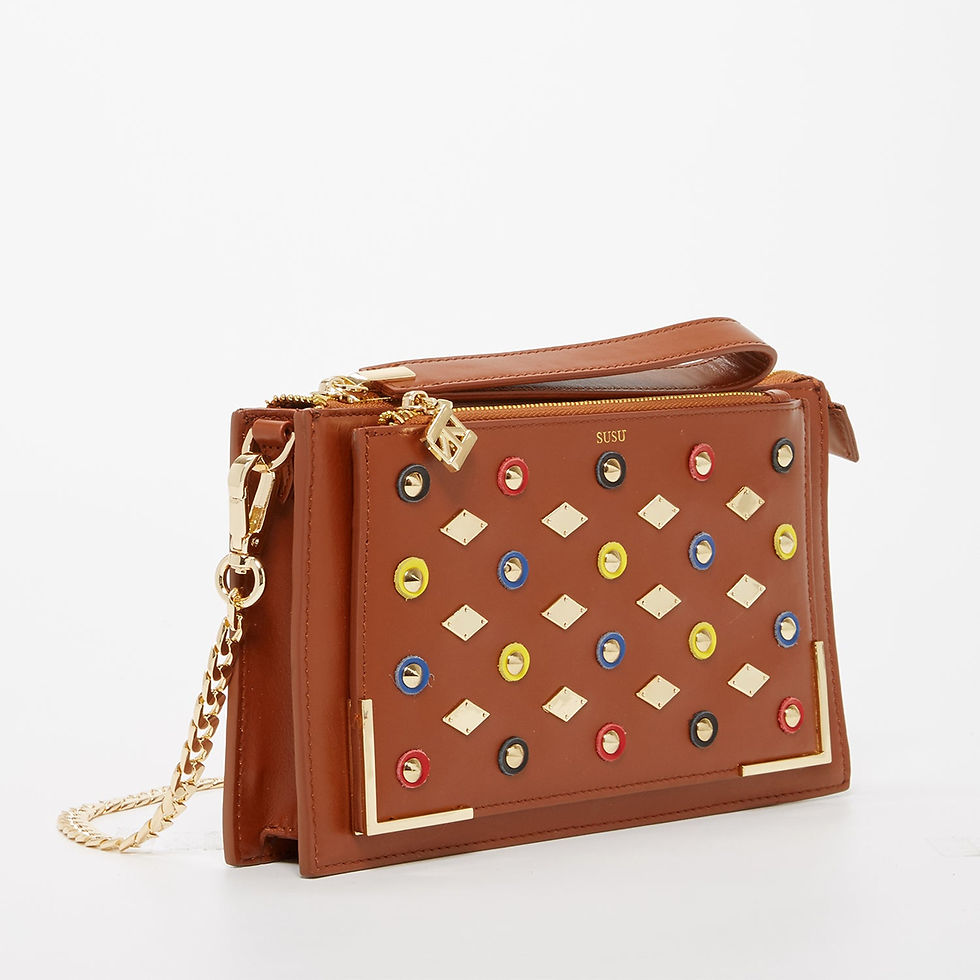 Thumbnail: Vintage-inspired Studded Brown Clutch