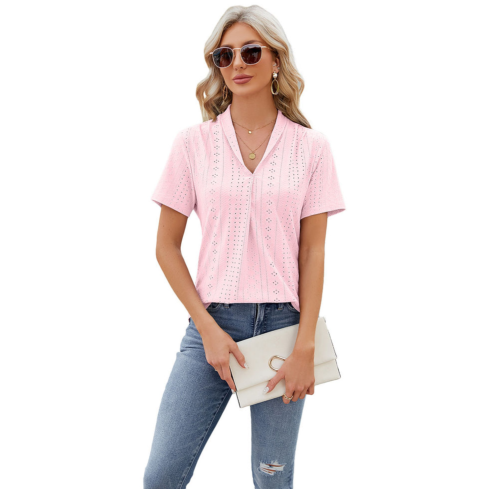 Thumbnail: Breezy V-Neck Cutout Tee for Summer Wear
