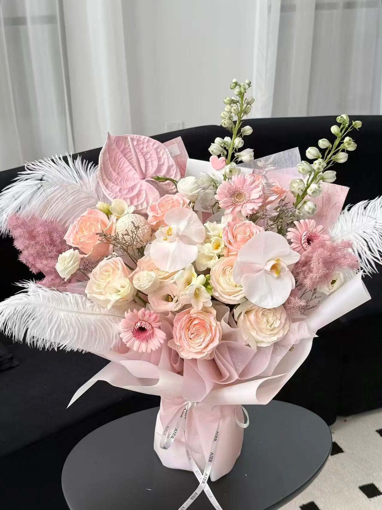 Blush Feather Dream Large Phalaenopsis & Rose Bouquet