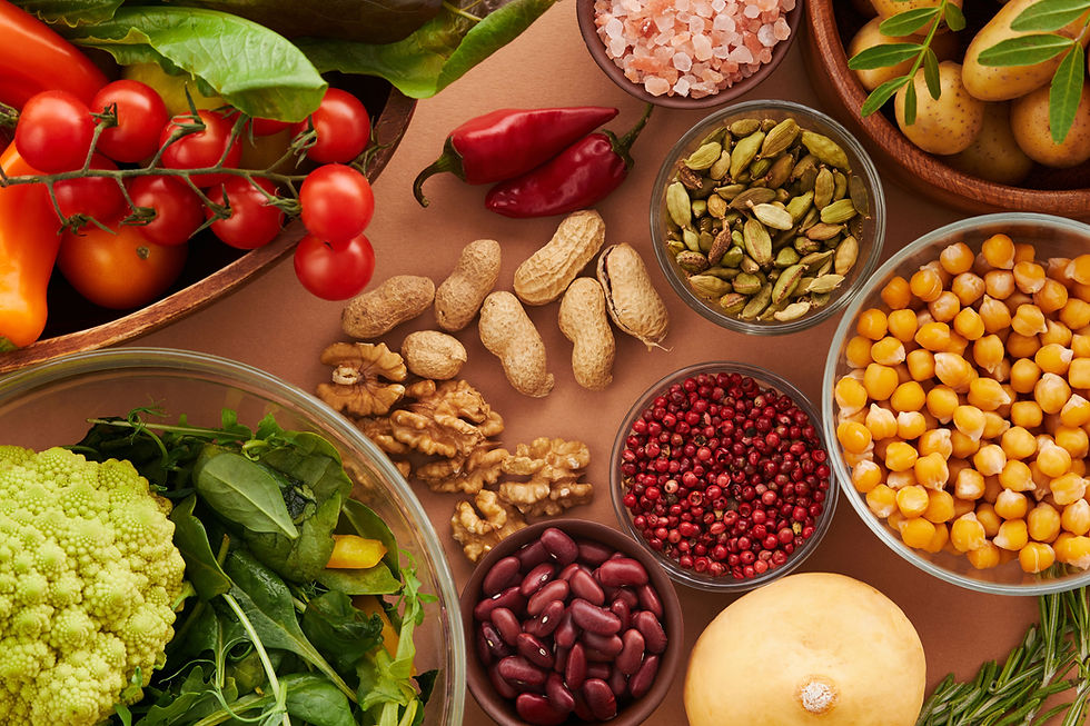 Selection of common allergens including nuts, seeds, and legumes