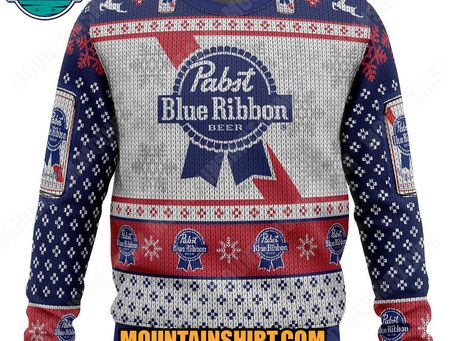 Pabst Blue Ribbon Beer Ugly Christmas Sweater