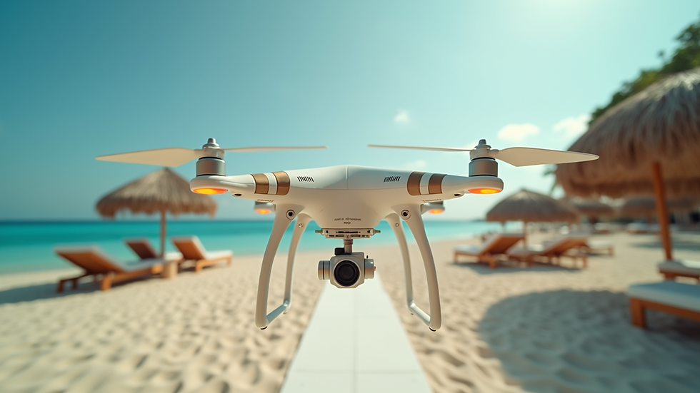 Wide angle view of a drone capturing a beach wedding ceremony in Mexico