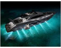 Yacht with underwater lights