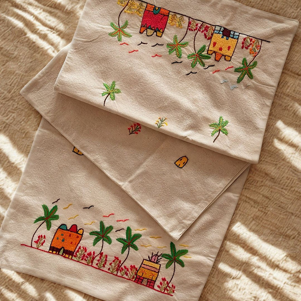 Handmade Egyptian Cotton table runner, Egyptian cotton homeware piece from BloomSpoon's Threads of Hope collection