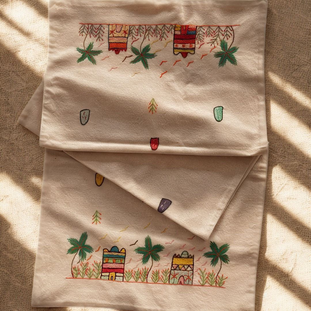 Handmade Egyptian table runner, a unique homeware piece from BloomSpoon's Threads of Hope collection