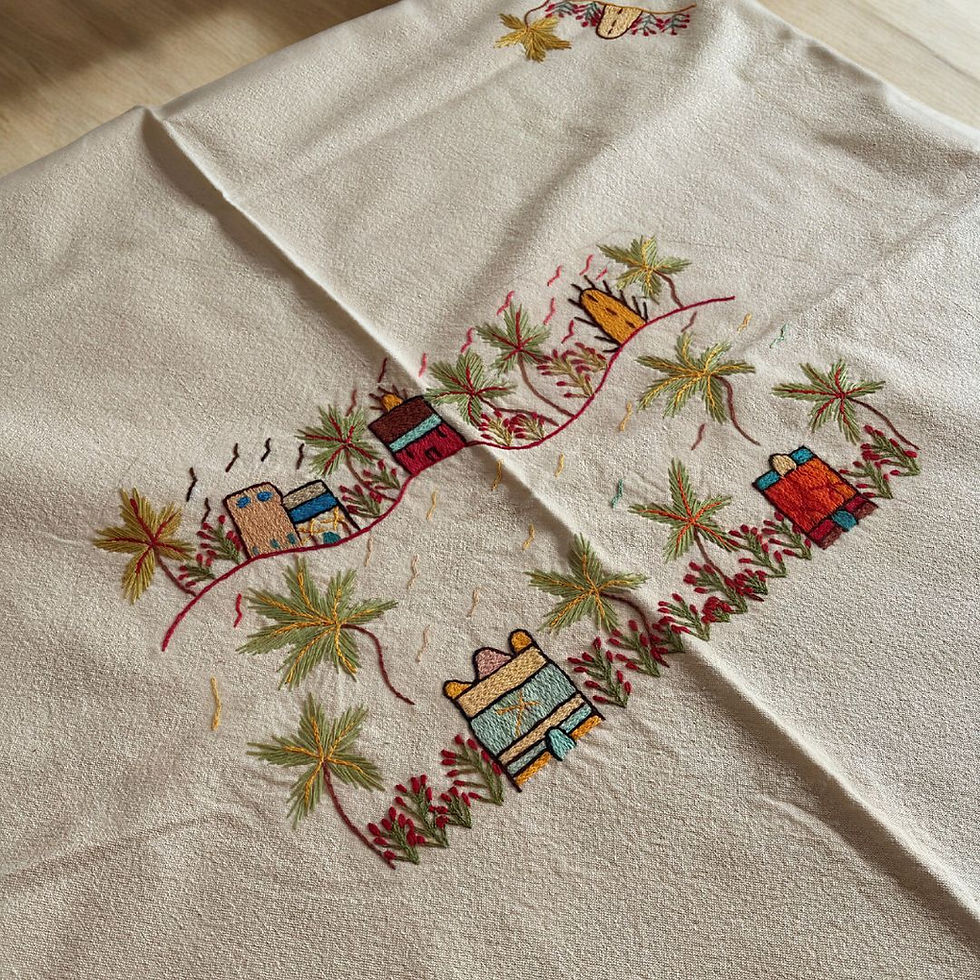 Handmade Egyptian table cover, a unique homeware piece from BloomSpoon's Threads of Hope collection in Dubai UAE