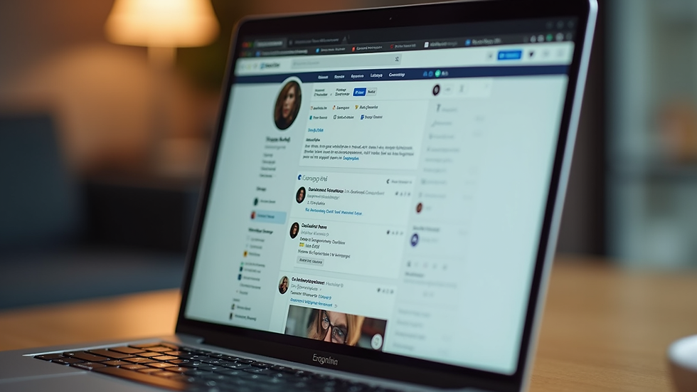 Close-up view of a laptop screen showing a professional organizer’s social media profile