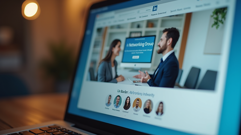 Close-up view of a laptop screen showing a LinkedIn networking group