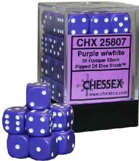 Opaque Purple/white 12mm d6 Dice Block (36 dice)