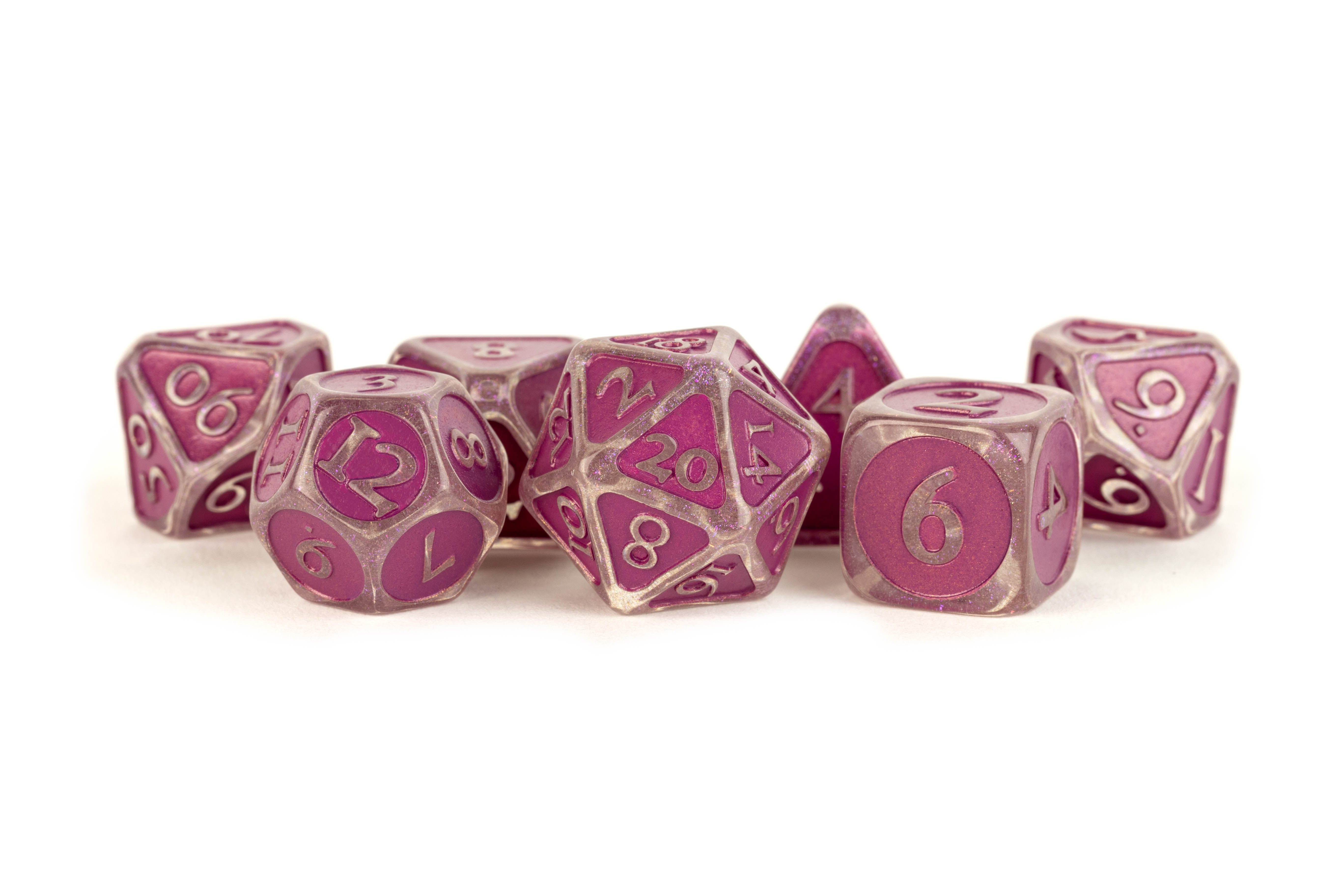 ENAMEL ACRYLIC 7 DICE SET ICE W/ PURPLE 16MM