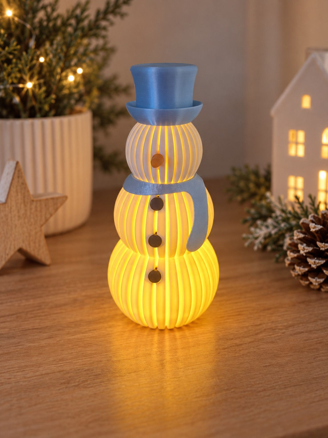Photophore Bonhomme de neige Bleu ciel brillant