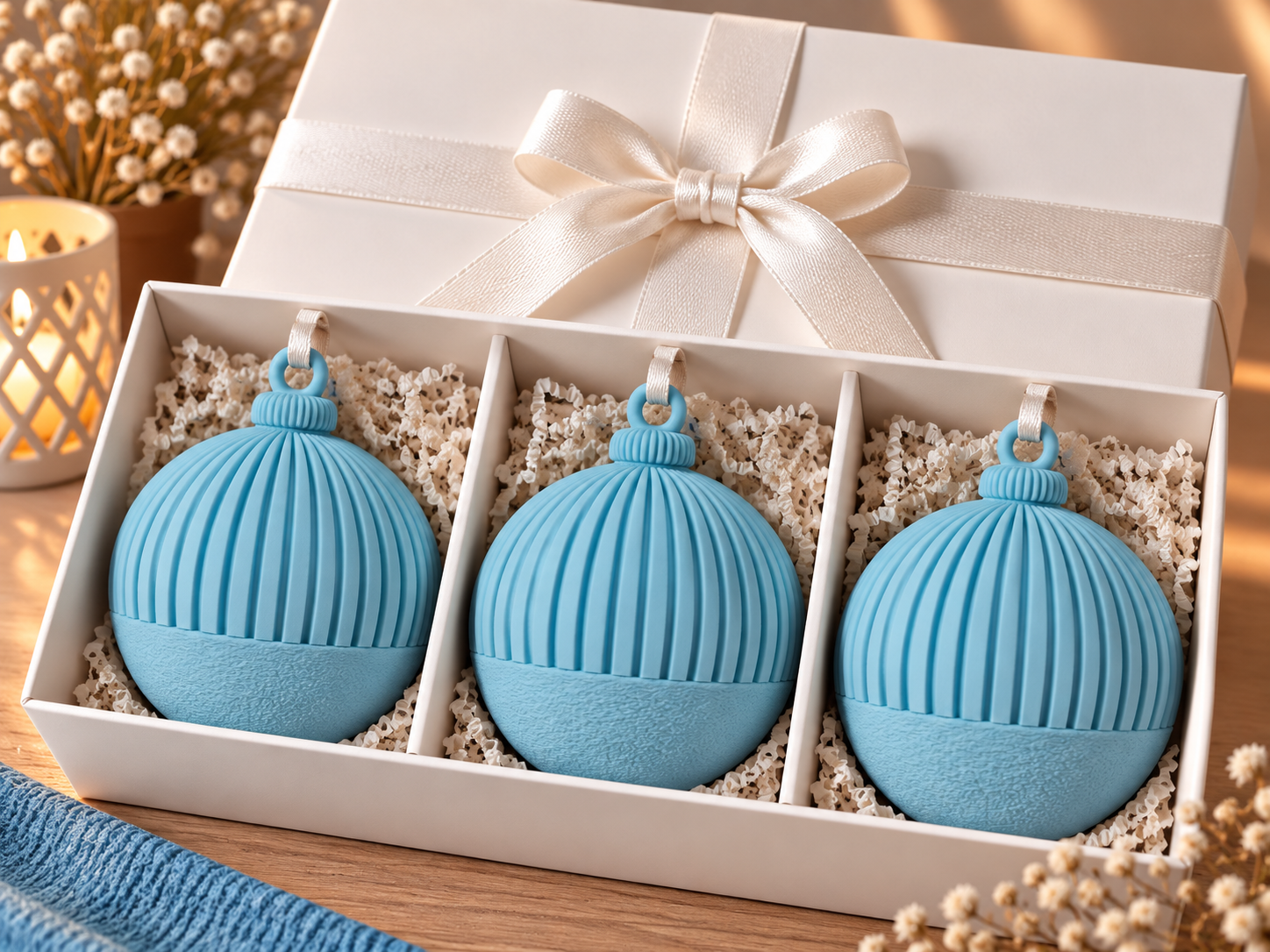 Lot de 3 boules 70 mm - bleu glace