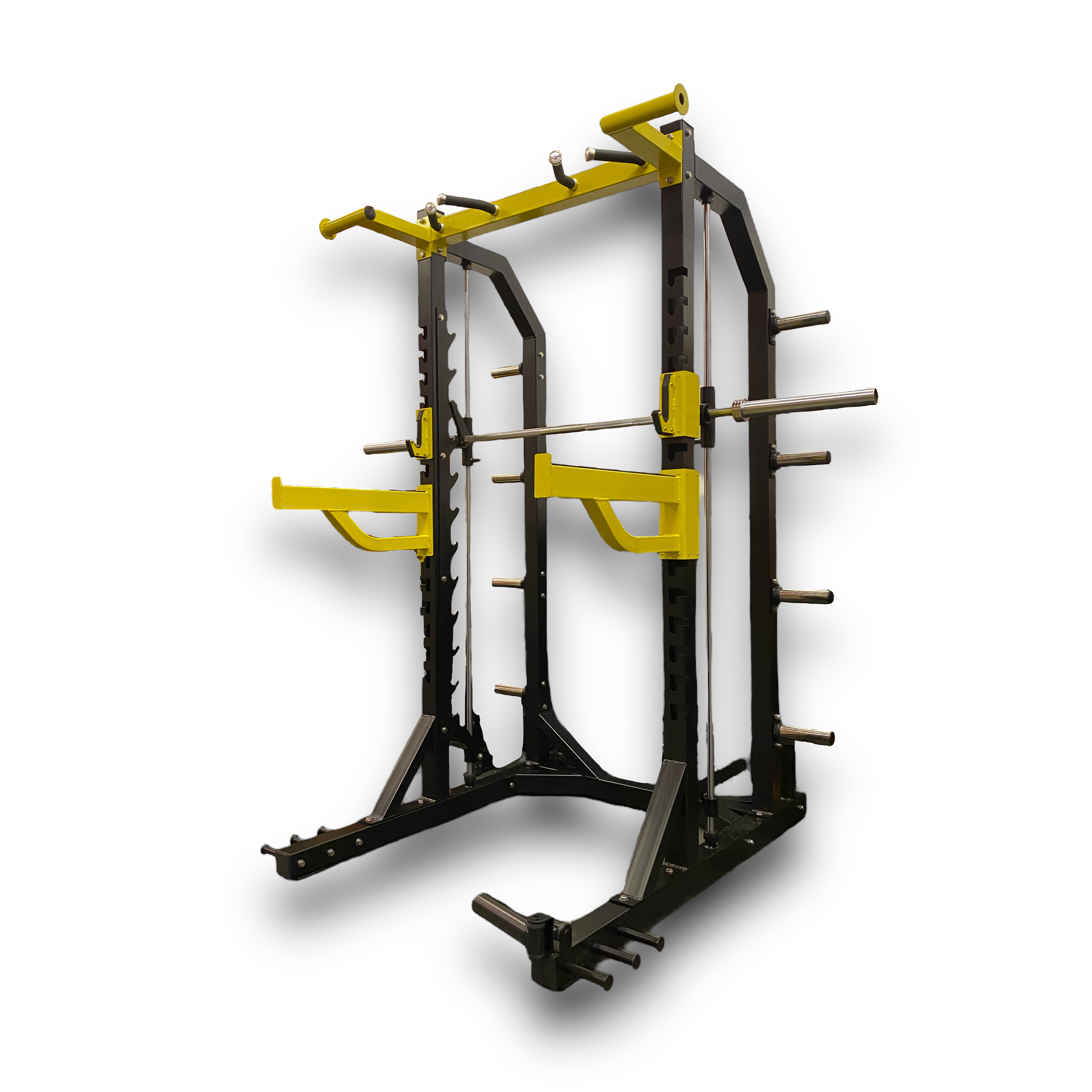 Black and Yellow Half Rack Smith Machine Side View