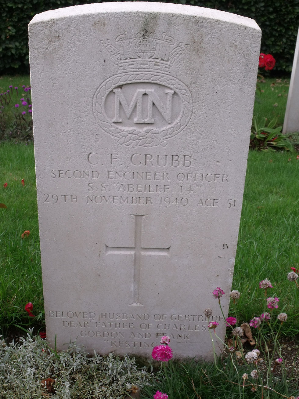2nd Engineer Officer Grubb headstone in Falmouth Cemetery