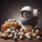 zero g quail infront of a stack of eggs