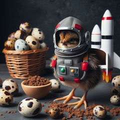 Zero G quail with egg stacks.