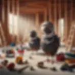 two zero g quail in an empty house being built.
