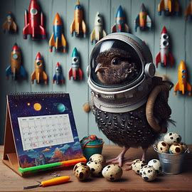 zero g quail looking at a calendar 