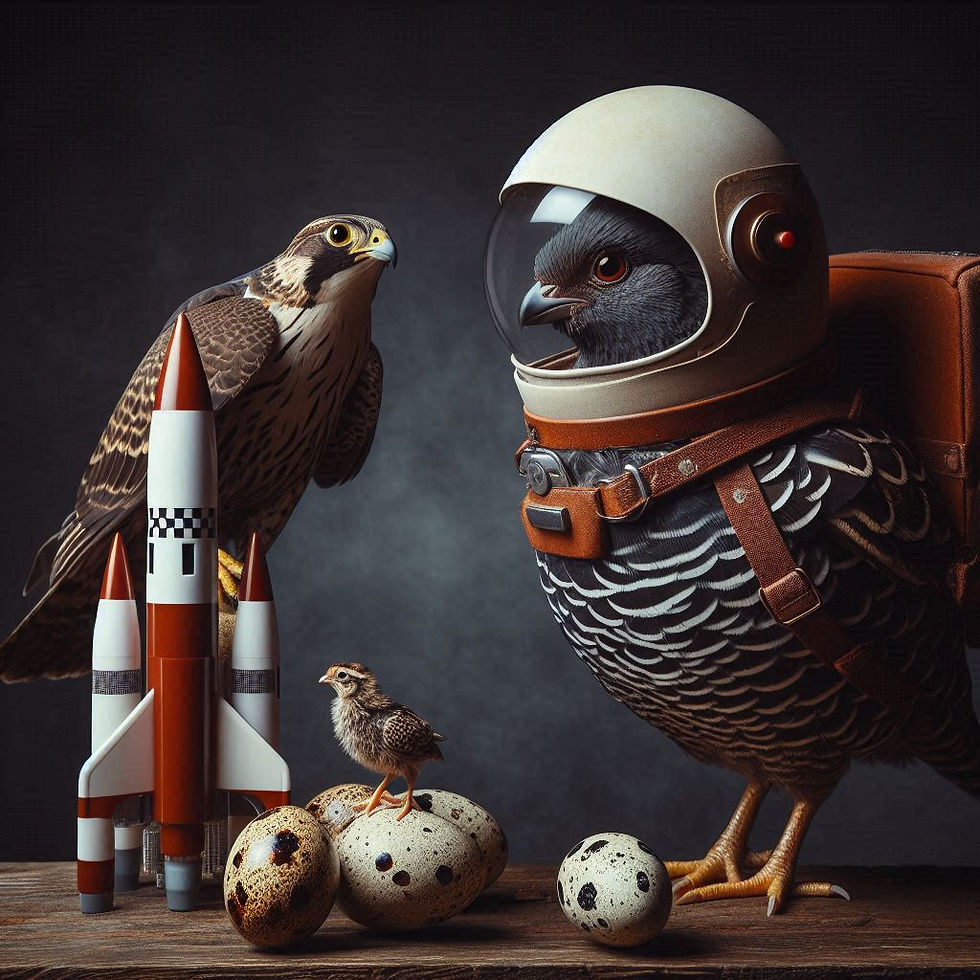 Zero g quail staring at a hawk