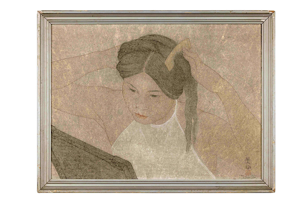 Tác phẩm "At Her Dressing Table" do họa sĩ Lê Văn Đệ sáng tác khoảng năm 1933.