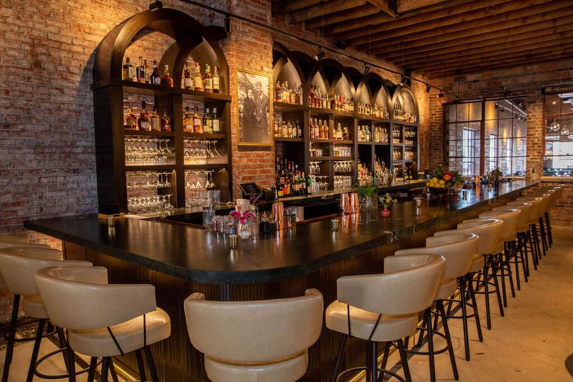 Fully stocked cocktail bar.