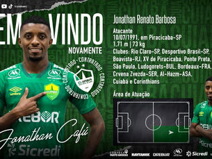 Cuiabá anuncia o retorno do atacante Jonathan Cafu