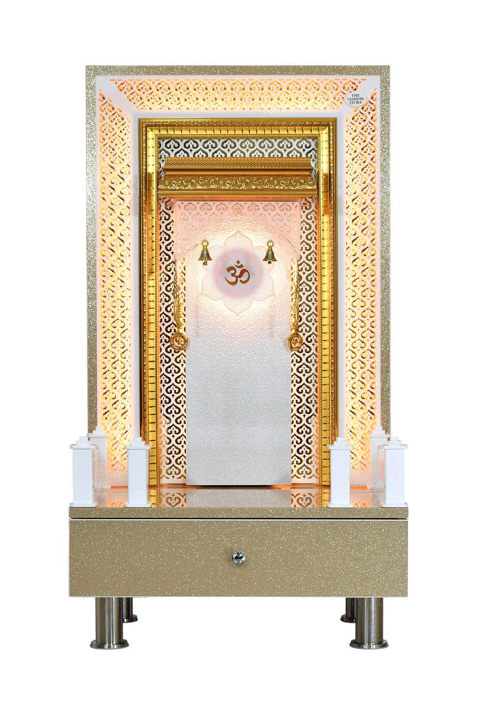 Thumbnail: Handcrafted Wooden Mandir for Home with Royale Gold Glass Acrylic