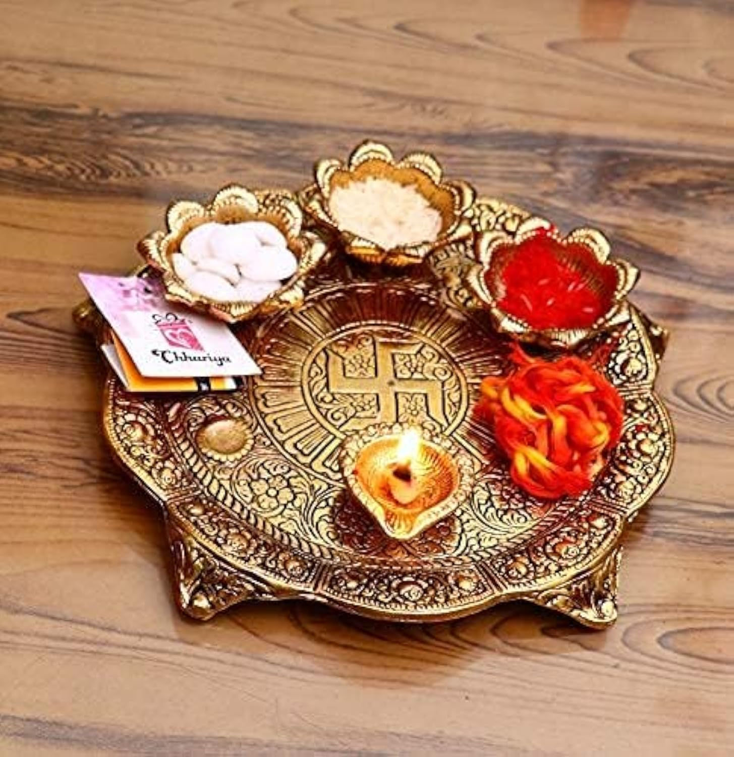 Metal Pooja Thali with Diya