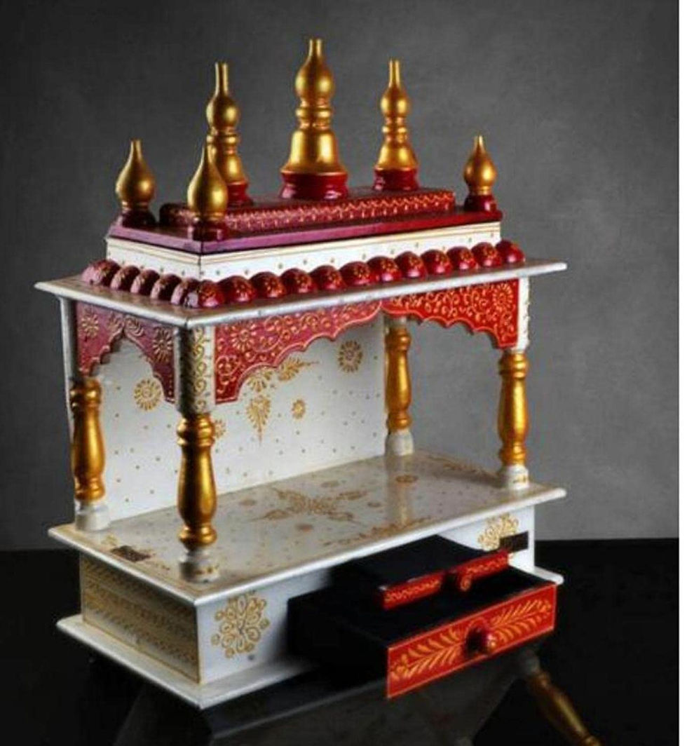 Thumbnail: Wooden Temple for Home and Office Poojaghar - 15 x 8 x 18 White and Red